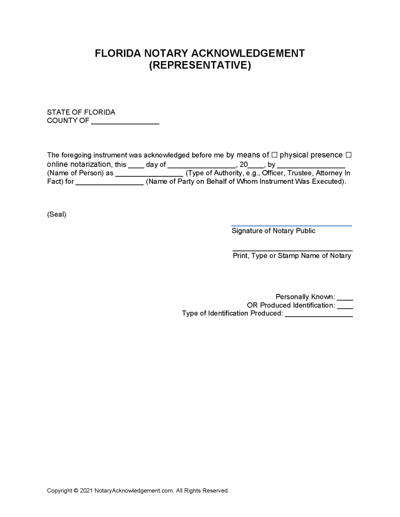 Free Florida Notary Acknowledgement Representative Pdf Word 42303 Hot Sex Picture 5431