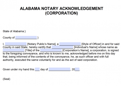 Free Alabama Notary Acknowledgement - Individual - PDF - Word