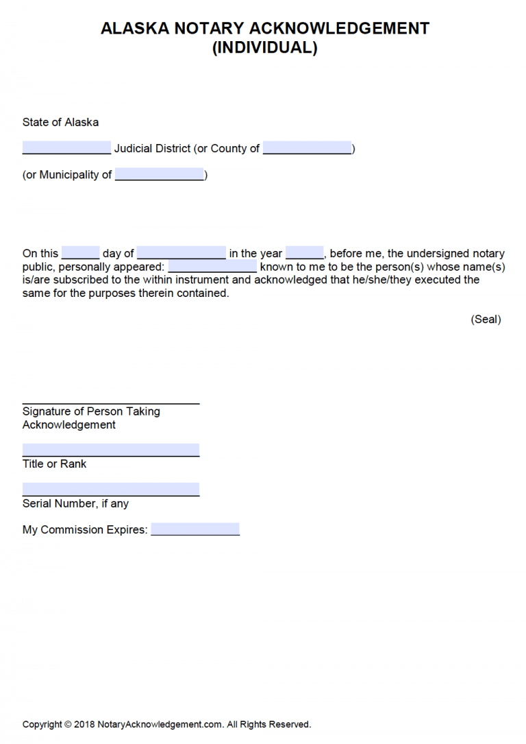 Free Alaska Notary Acknowledgement Individual Pdf Word 0403