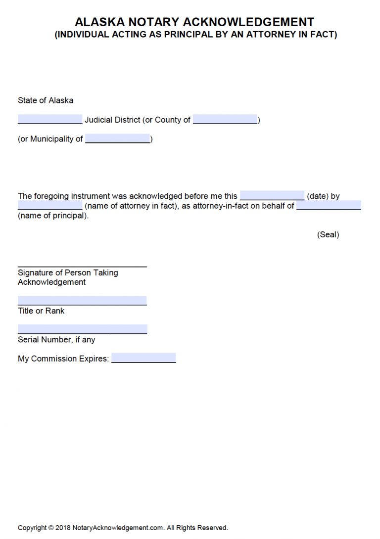 Free Alaska Notary Acknowledgement Forms PDF Word