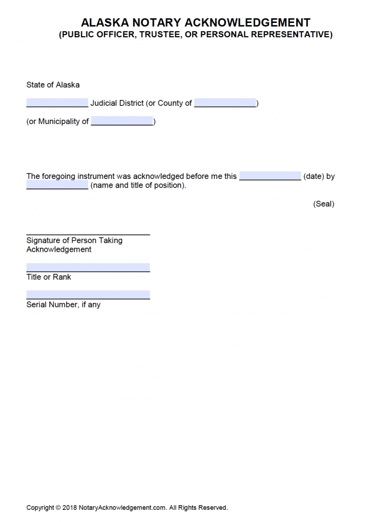 Free Alaska Notary Acknowledgement Forms Pdf Word 8958