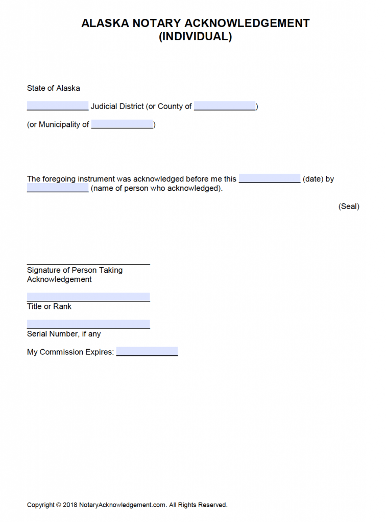 Free Alaska Notary Acknowledgement Forms - PDF - Word