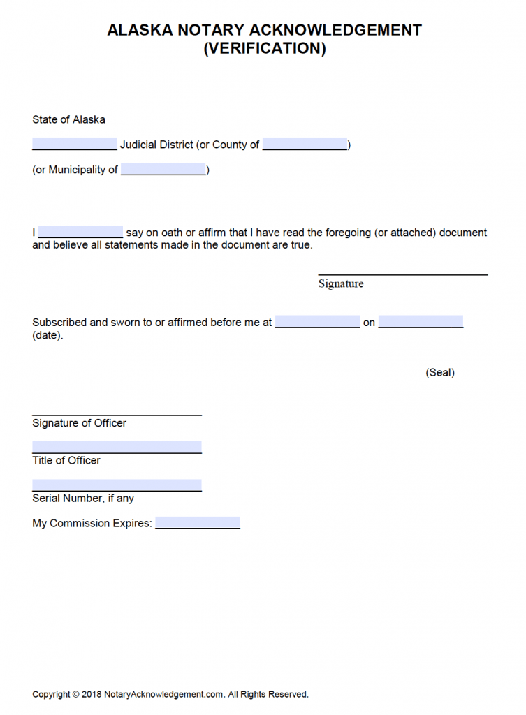 Free Alaska Notary Acknowledgement Forms PDF Word