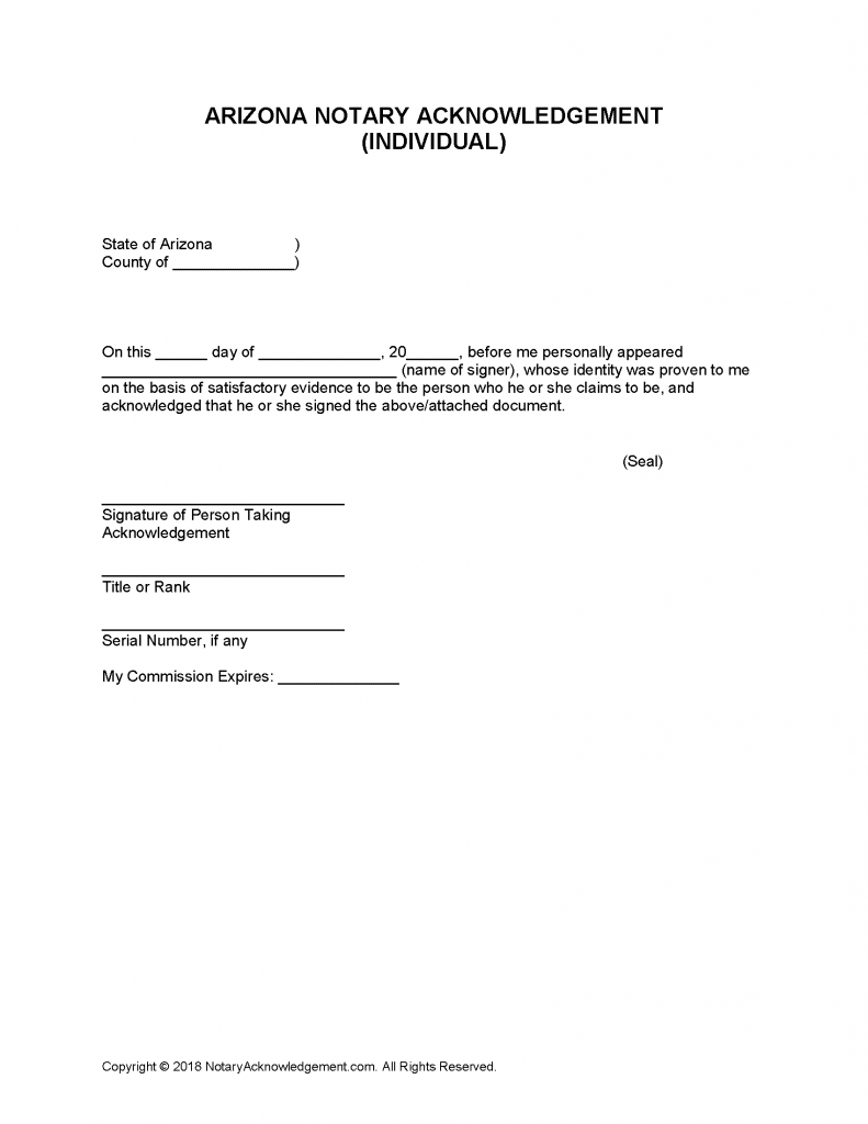 Free Arizona Notary Acknowledgement Forms - PDF - Word