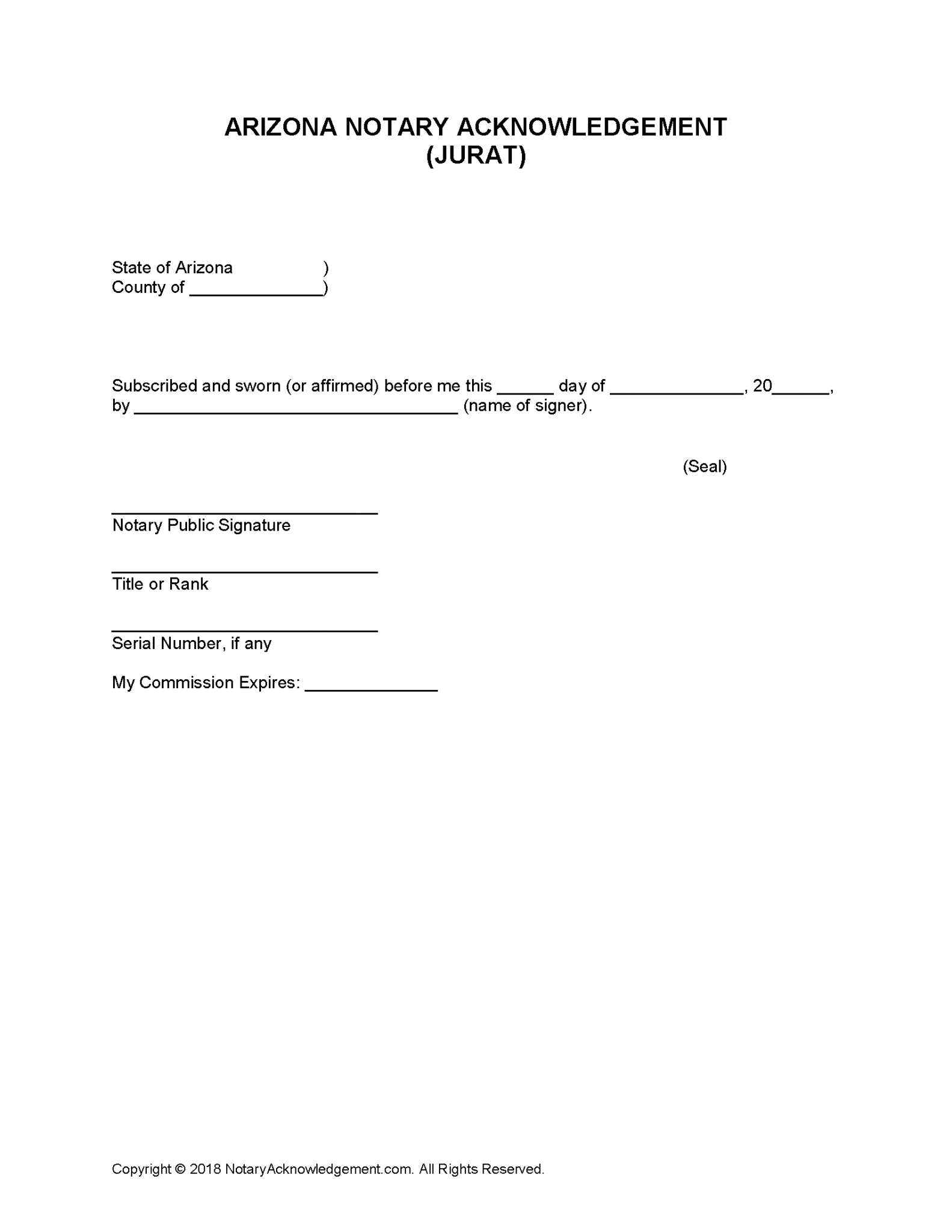 Free Arizona Notary Acknowledgement Forms Pdf Word 3067