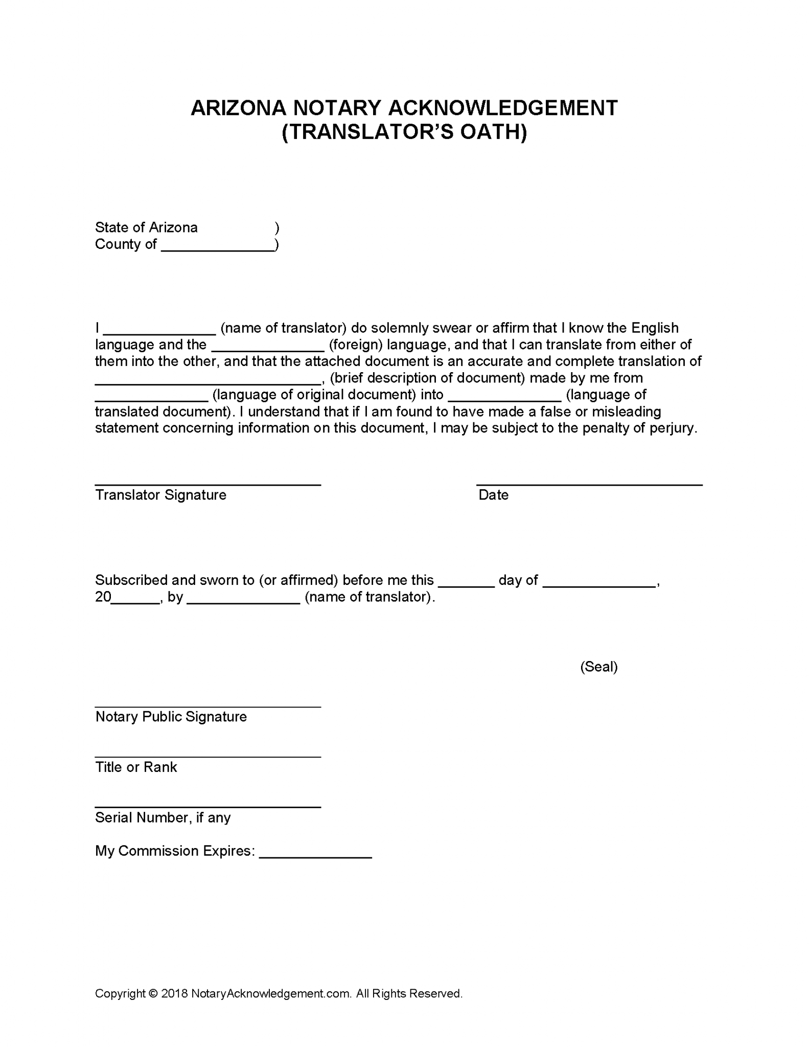 Free Arizona Notary Acknowledgement Forms PDF Word