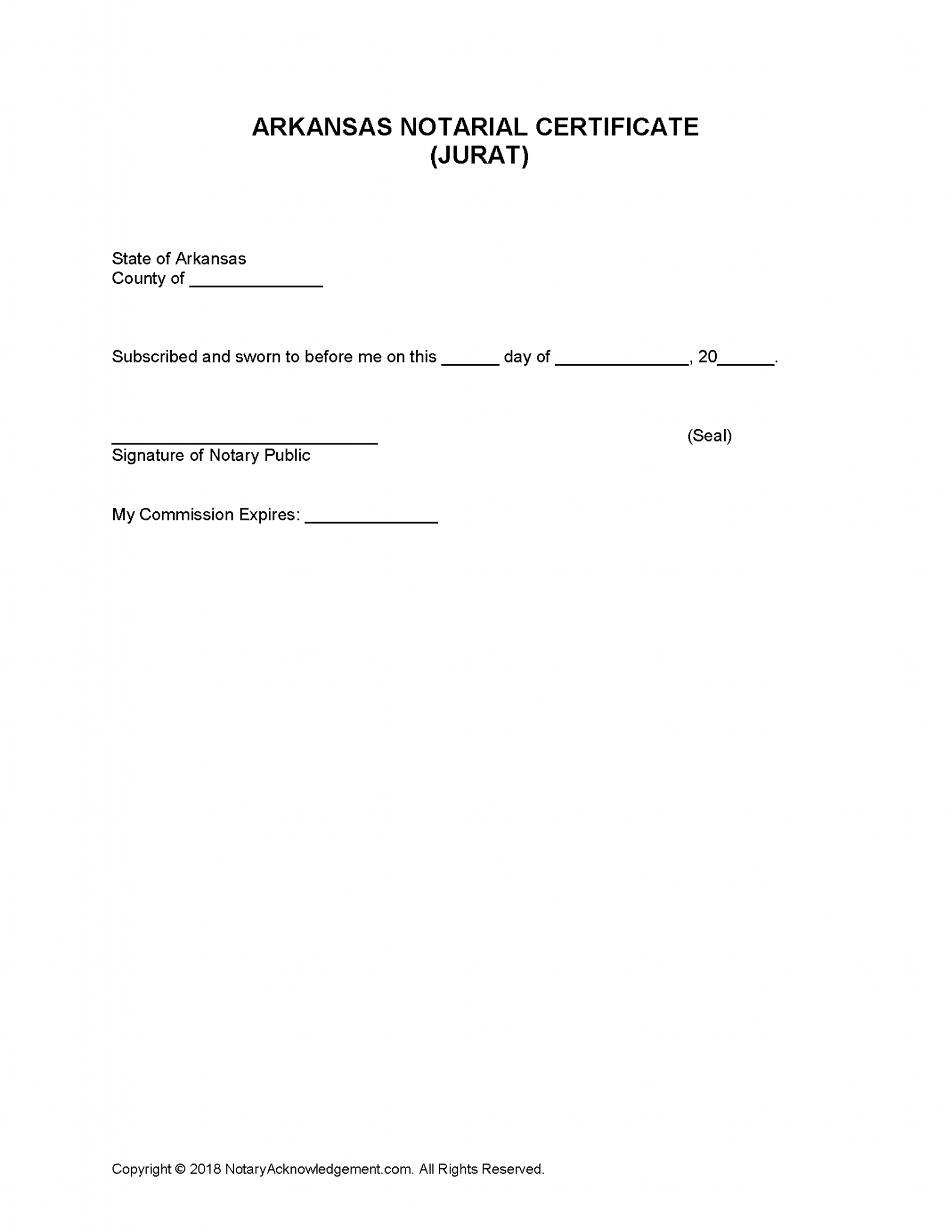 Free Arkansas Notarial Certificate Affidavit PDF Word