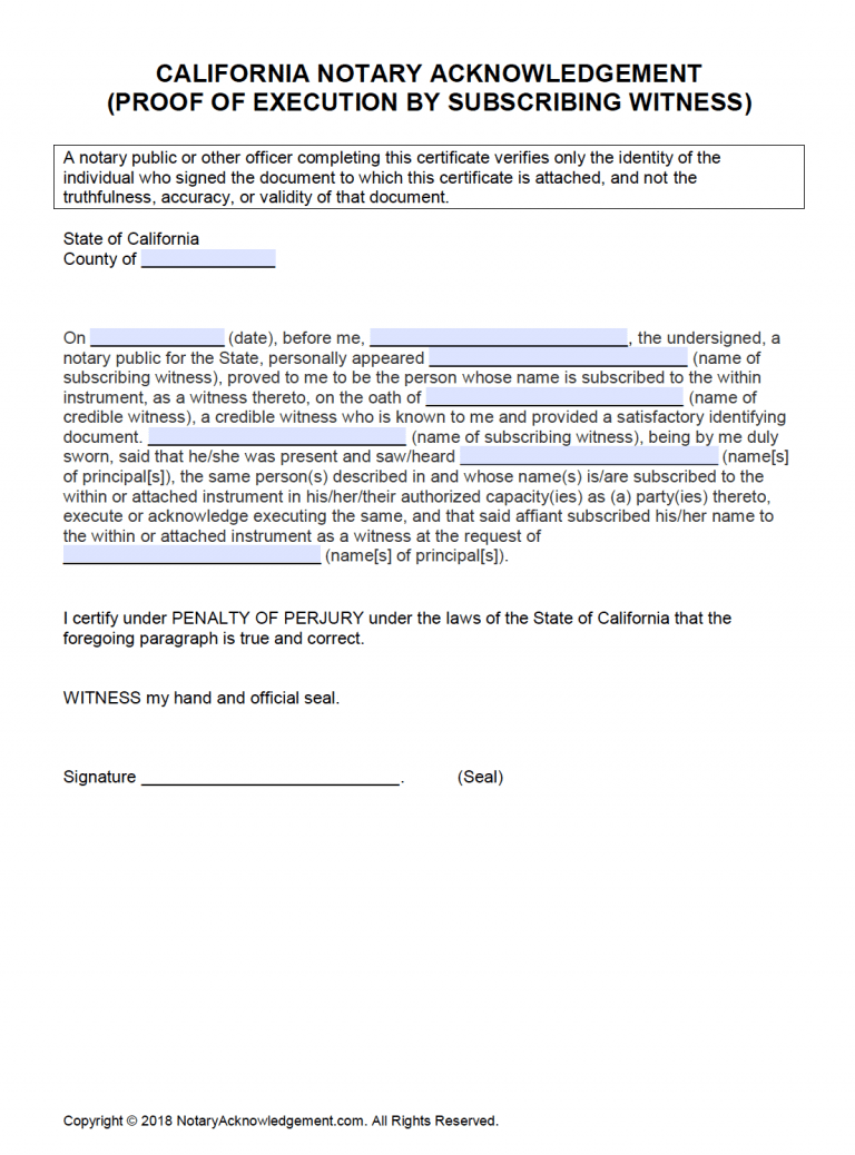 Free California Notary Acknowledgement Forms PDF Word