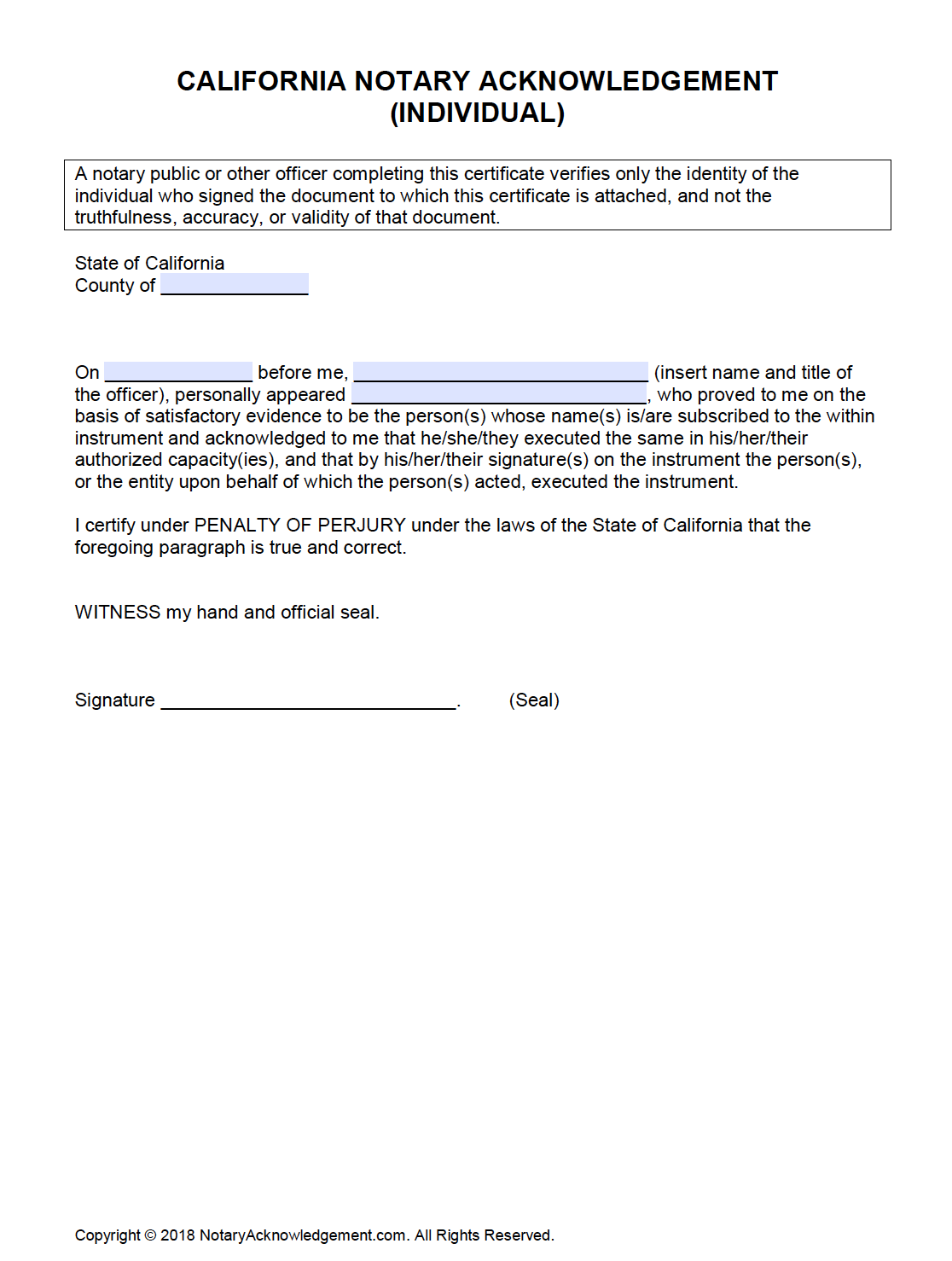 notary acknowledgement example