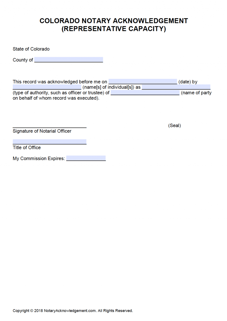 Free Colorado Notary Acknowledgement Forms PDF Word