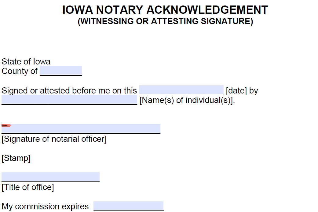 Free Iowa Notarial Certificate Witnessing Attesting A Signature PDF