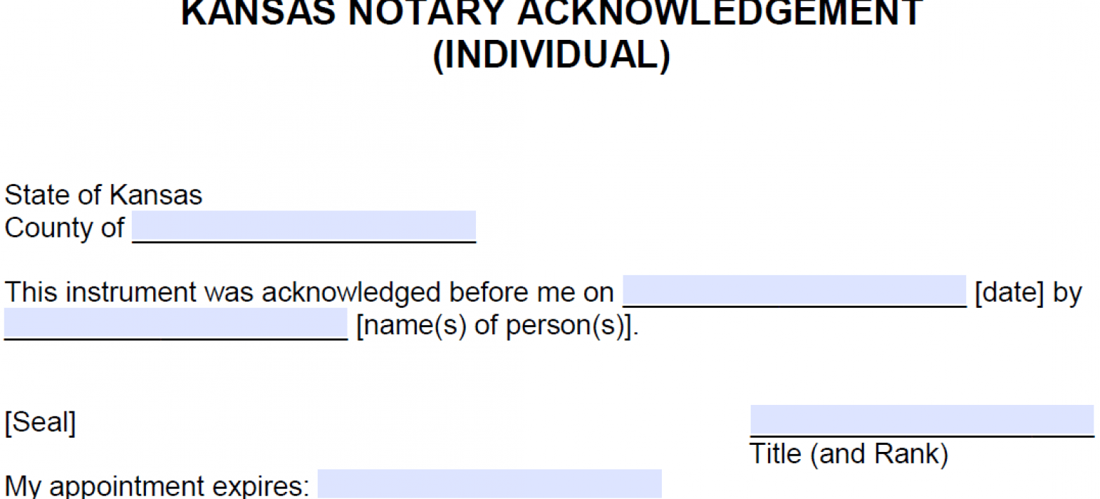 Free Kansas Notary Acknowledgement Forms PDF Word