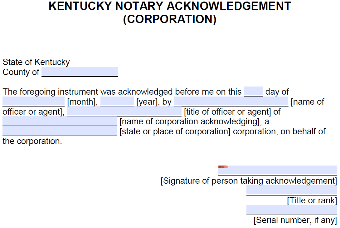 Free Kentucky Notary Acknowledgement Corporation PDF Word