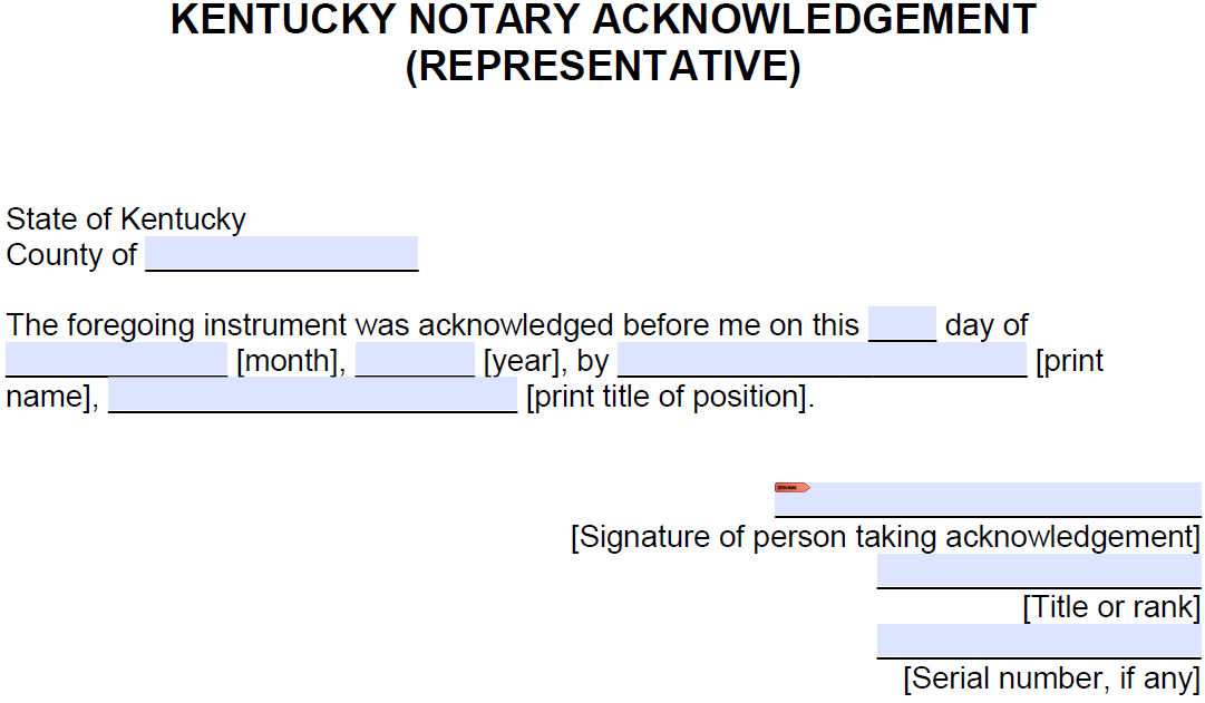 Free Kentucky Notary Acknowledgement Representative Pdf Word 3819