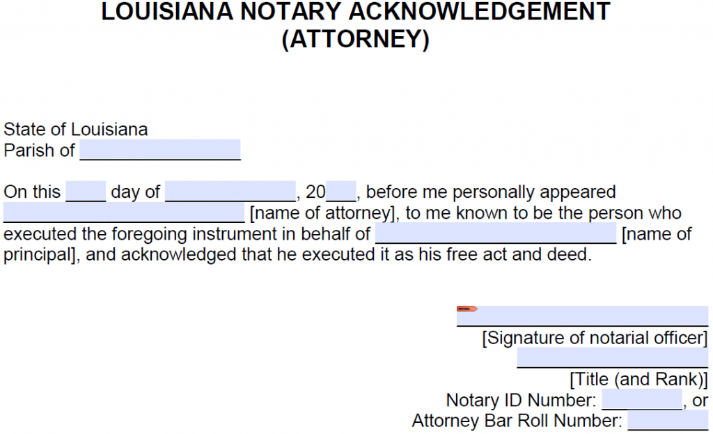 Free Louisiana Notary Acknowledgement Forms PDF Word