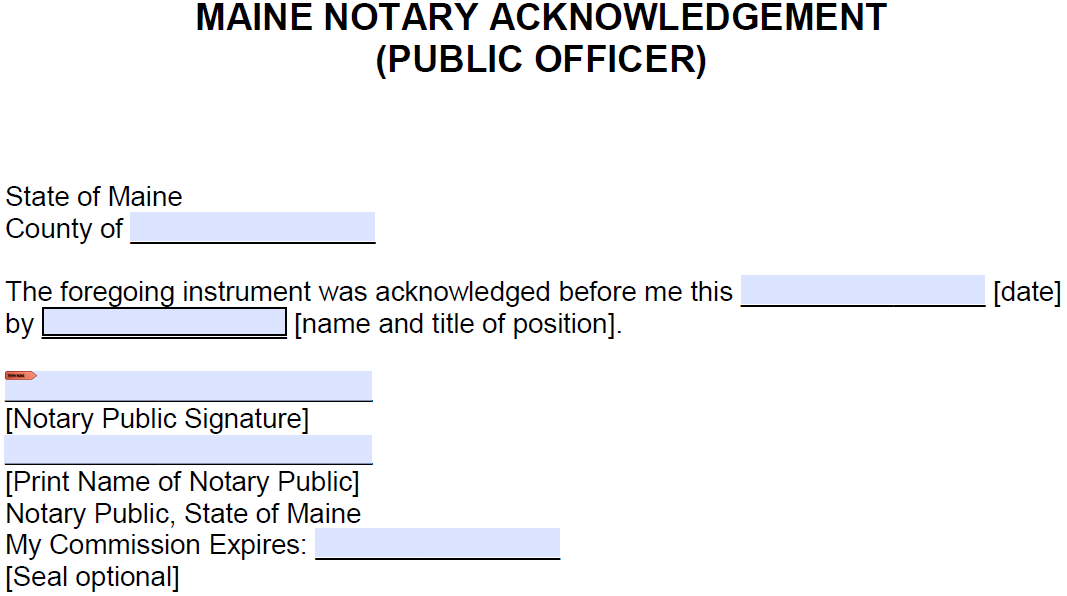 Free Maine Notary Acknowledgement Public Officer Pdf Word 9415