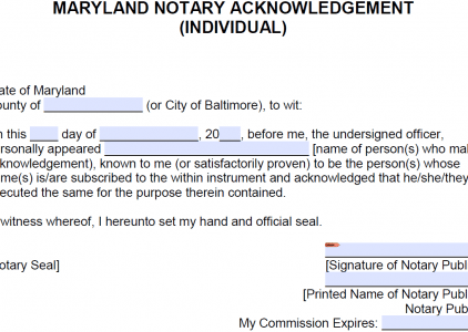 Free Maryland Notarial Certificate - Oath or Affirmation (Short Form ...