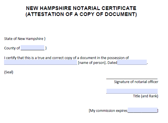 Free New Hampshire Notarial Certificate Attestation Of A Copy Of A Hot Sex Picture 4264