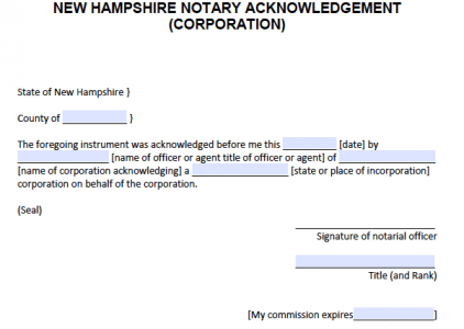 Free New Hampshire Individual Notary Acknowledgement Form - PDF - Word