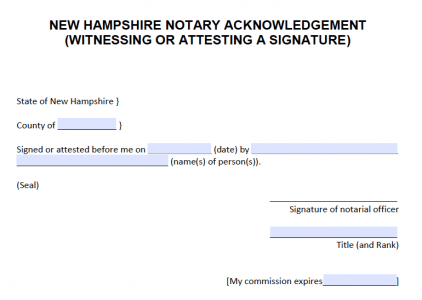 Free New Hampshire Notary Acknowledgement Forms PDF Word