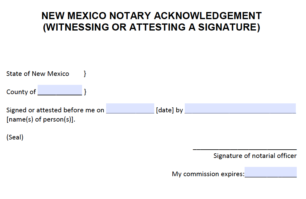 Free New Mexico Notary Acknowledgement Form Witnessing Or Attesting A