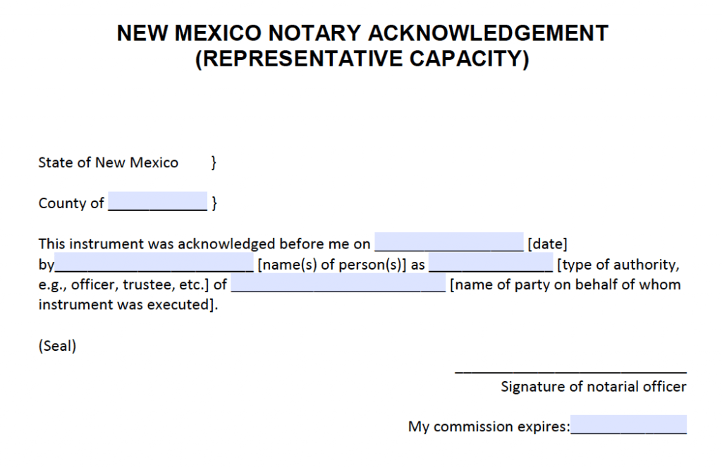 Free New Mexico Notary Acknowledgement Forms Pdf Word 5338