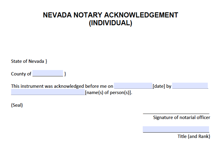 Free Nevada Individual Notary Acknowledgement Form Pdf Word