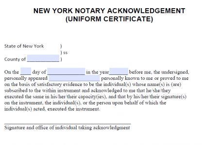 Free New York Notary Acknowledgement Forms - PDF - Word