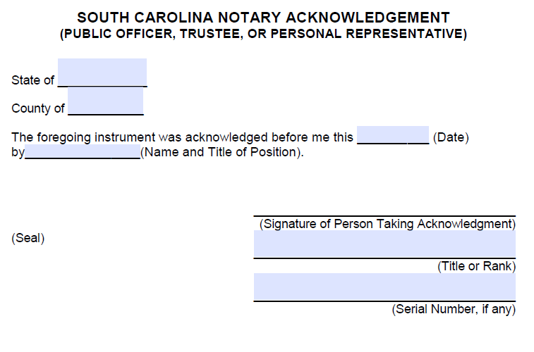 free-south-carolina-notary-acknowledgement-public-officer-trustee