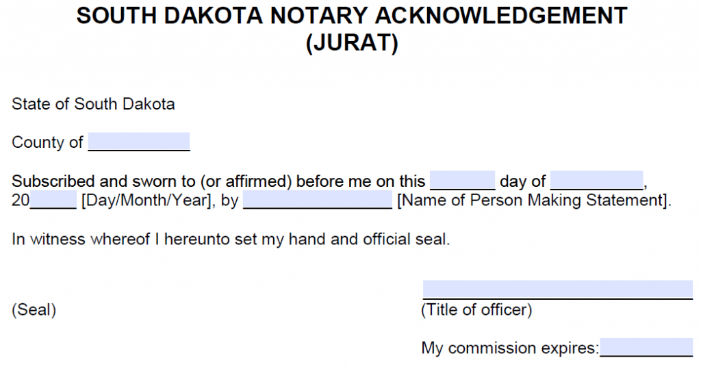 Free South Dakota Notary Acknowledgement Forms PDF Word