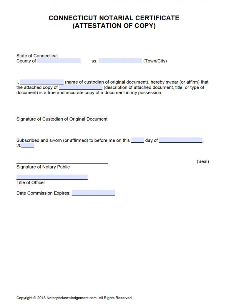 Free Connecticut Notary Acknowledgement Forms PDF Word