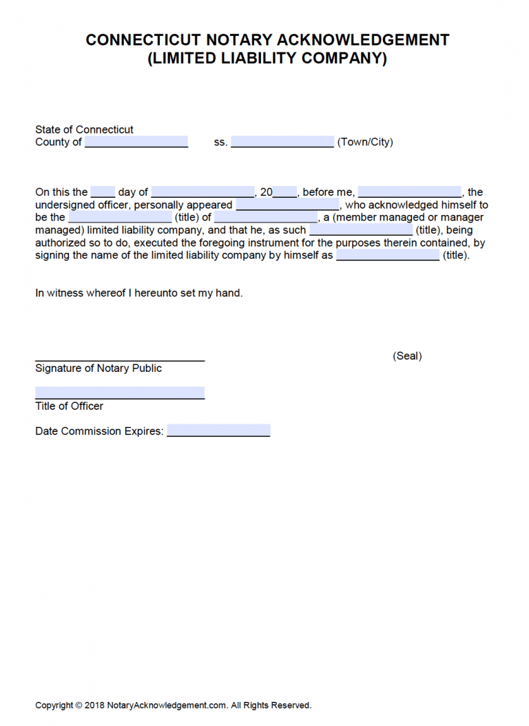 Free Connecticut Notary Acknowledgement Forms PDF Word