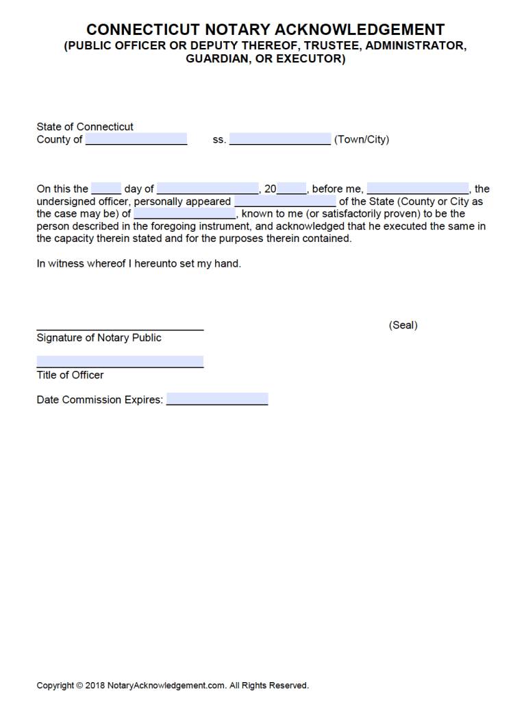 Free Connecticut Notary Acknowledgement Forms - PDF - Word