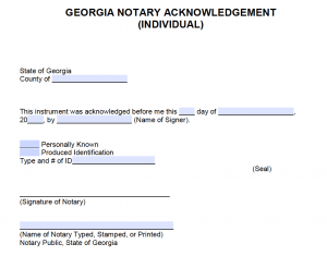 Free Georgia Notary Acknowledgement - Individual - PDF - Word