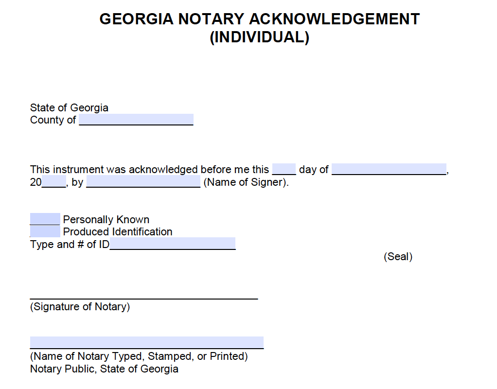 Free Georgia Notary Acknowledgement Individual Pdf Word 1772