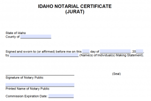 Free Idaho Notarial Certificate - Jurat - PDF - Word