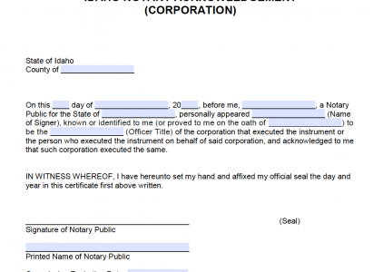 Free Idaho Notarial Certificate - Jurat - Pdf - Word