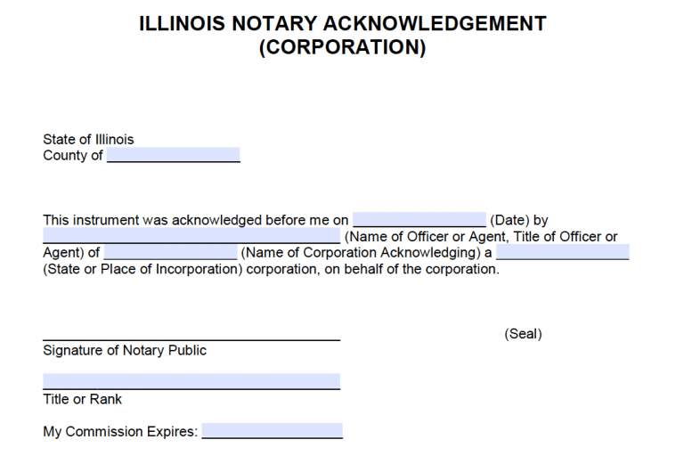 Free Illinois Notary Acknowledgement Forms PDF Word