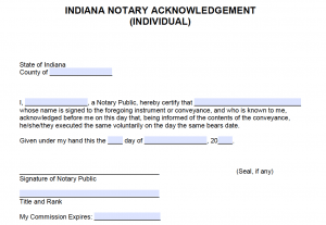 Free Indiana Notary Acknowledgement - Individual - PDF - Word