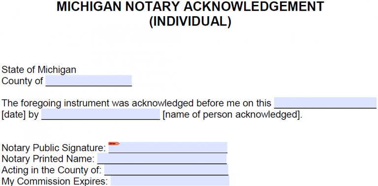 Free Michigan Notary Acknowledgement Forms - PDF - Word