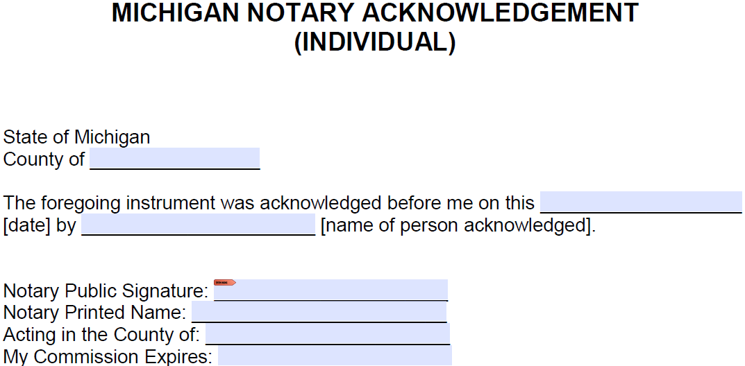 Free Michigan Notary Acknowledgement Individual PDF Word