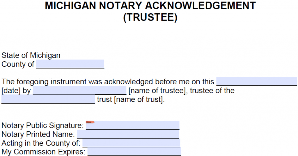 Free Michigan Notary Acknowledgement Forms Pdf Word 7037