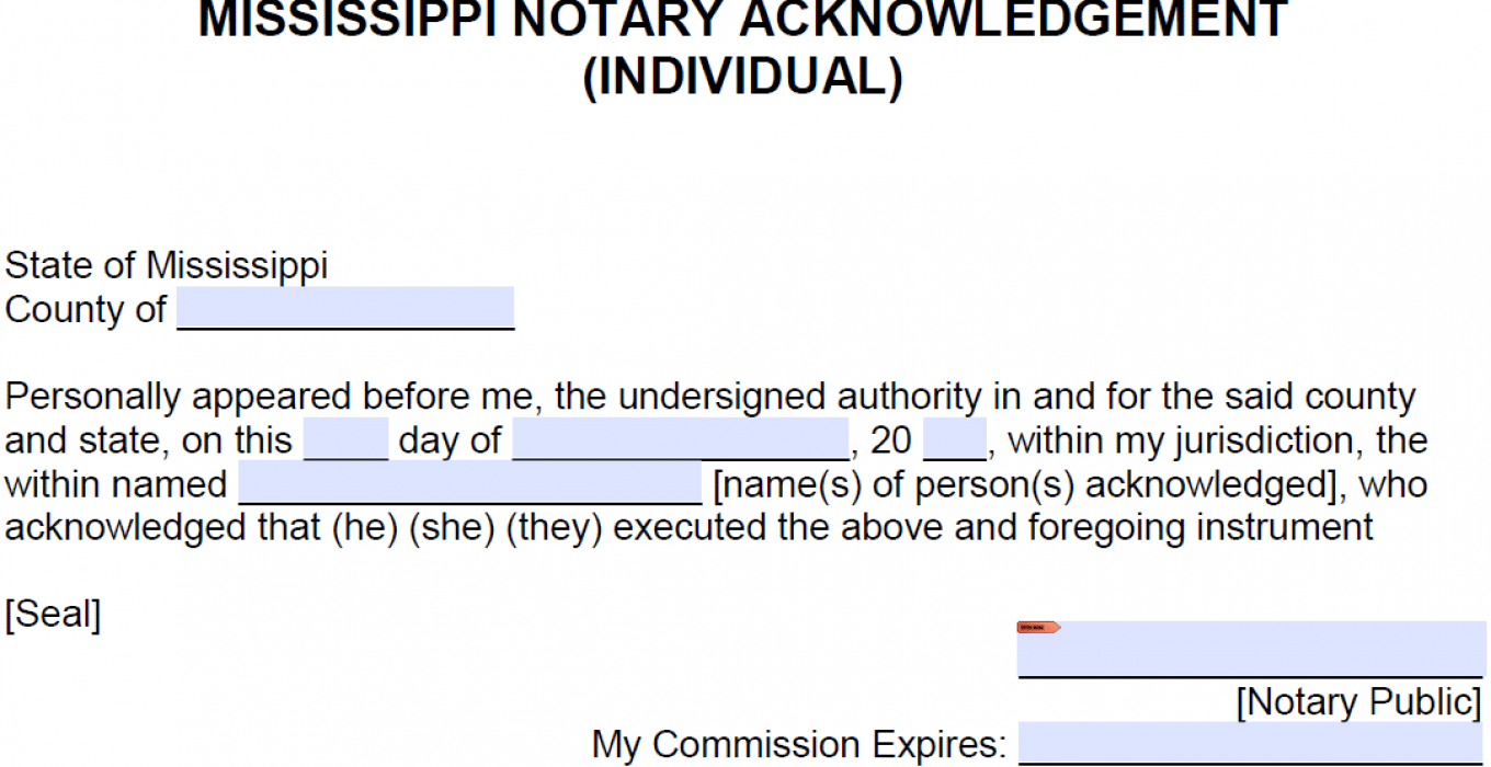 Free Mississippi Notary Acknowledgement Forms - PDF - Word