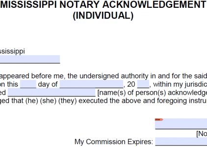 Free Mississippi Notary Acknowledgement Witness Pdf Word