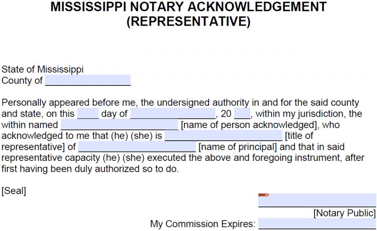 Free Mississippi Notary Acknowledgement Forms - PDF - Word