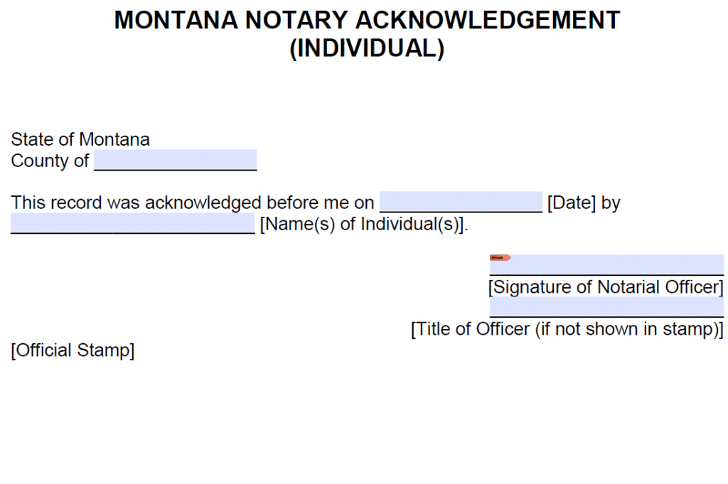 Free Montana Notary Acknowledgement Forms PDF Word