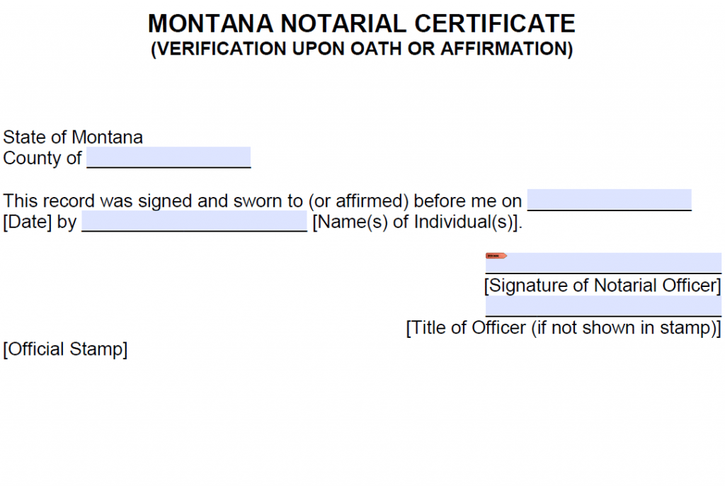 Free Montana Notarial Certificate - Verification Upon Oath or ...