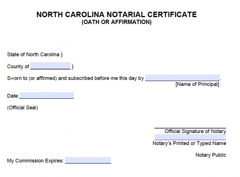 Free North Carolina Notarial Certificate Oath or Affirmation PDF Word