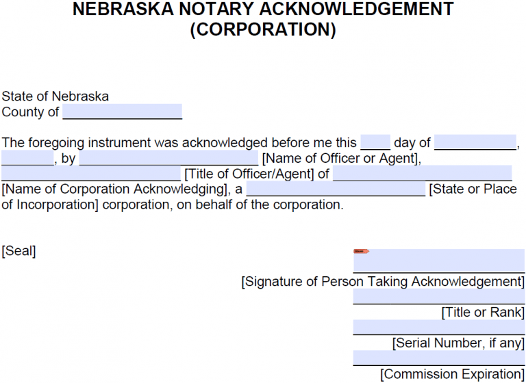 Free Nebraska Notary Acknowledgement Forms Pdf Word 1141