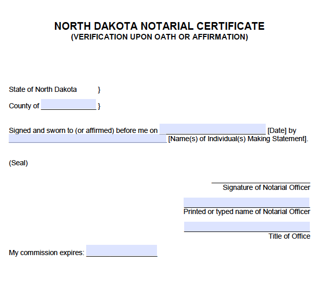 Free North Dakota Notarial Certificate Verification Upon Oath Or Affirmation Pdf Word 